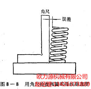 用角尺检查阀簧的母线垂直度